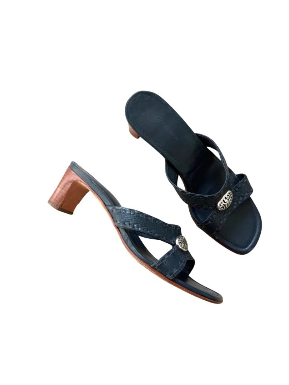 Brighton Women's Dress Sandals 8.5M Tamijo Blue Green Leather Croc Block Heel - Picture 3 of 6